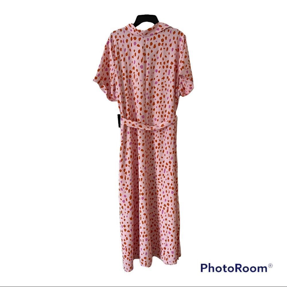 Eloquii Pink Maxi Shirt Dress with Orange Spot Print - Picture 6 of 8